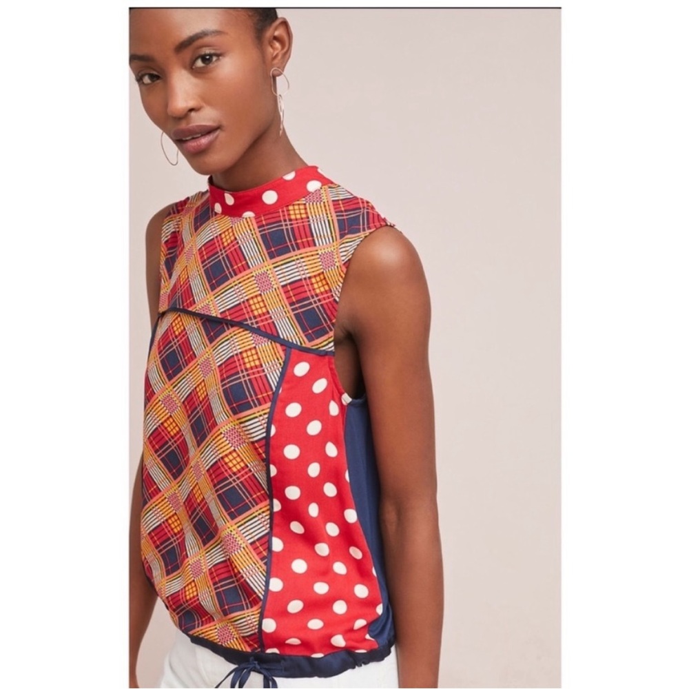Anthropologie Plaid Polka Dot Top